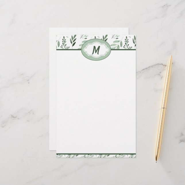 Papeterie Feuilles vertes personnalisées    (Devant/Arrière en situation)