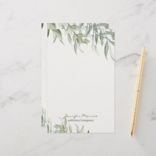 Papeterie Feuilles vertes personnalisées à l'aquarelle simpl