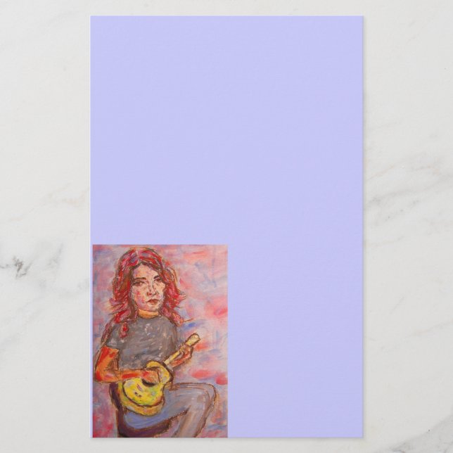 Papeterie fille avec les cheveux et l'ukulélé rouges (Devant)