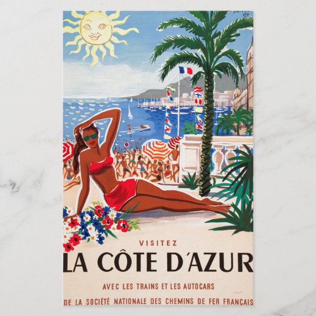 Papeterie Fille de plage vintage Cote D'Azur (Devant)