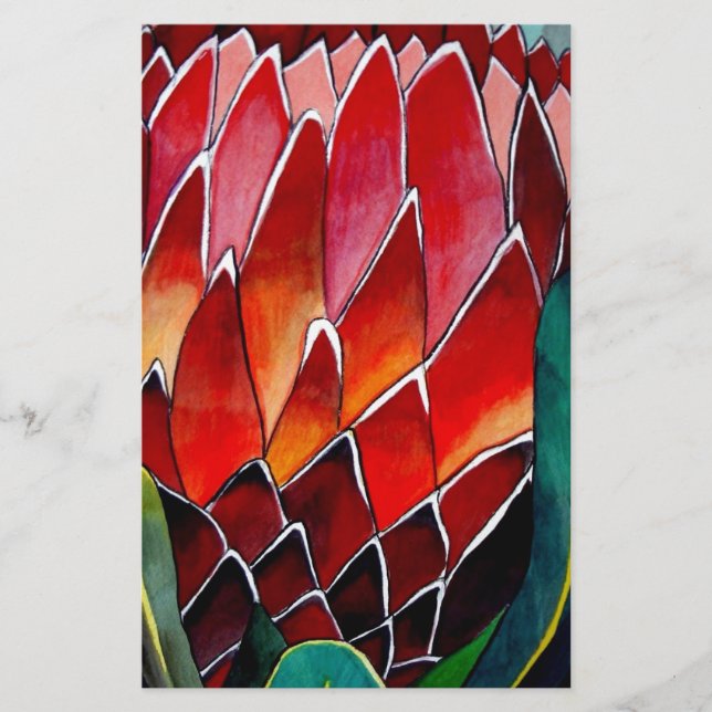 Papeterie Fleur rouge Protea art original aquarelle (Devant)