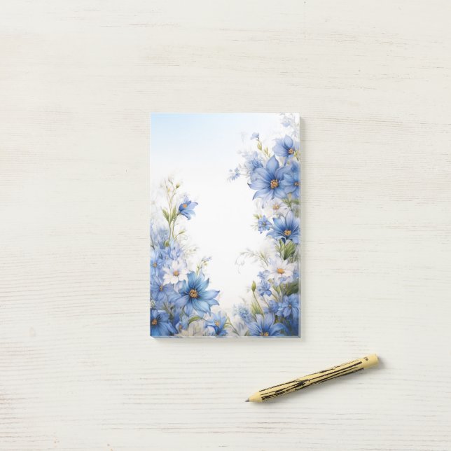 Papeterie Fleur sauvage Bleu Élégant Post-it Flora (Sur un bureau)