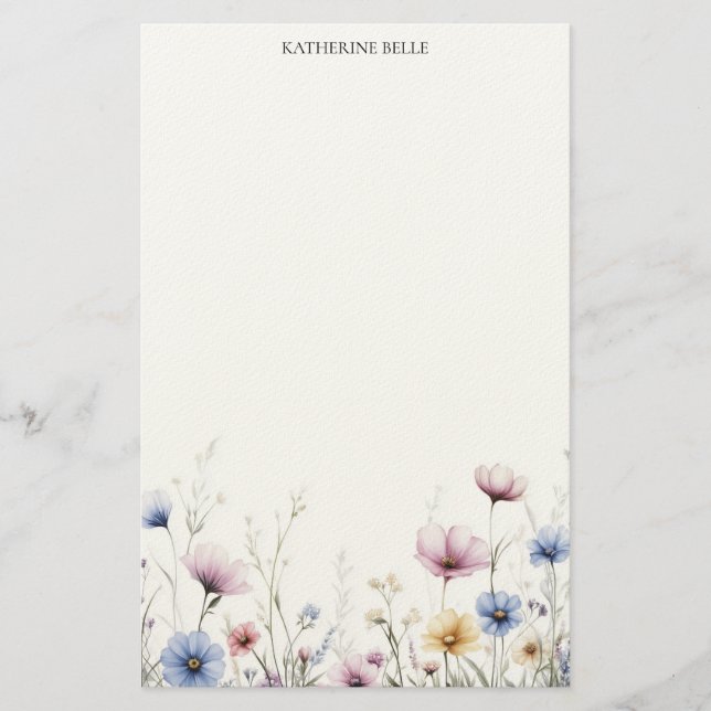 Papeterie Fleurs à l'aquarelle Bordure inférieure Fleurs sau (Devant)