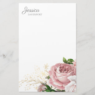 Papeterie Fleurs Aquarelle Vintage Rose Pâle