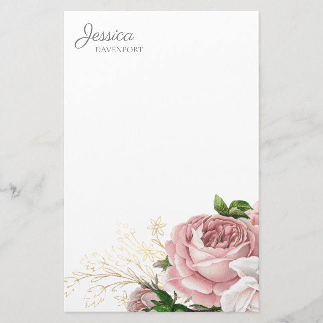Papeterie Fleurs Aquarelle Vintage Rose Pâle (Devant)