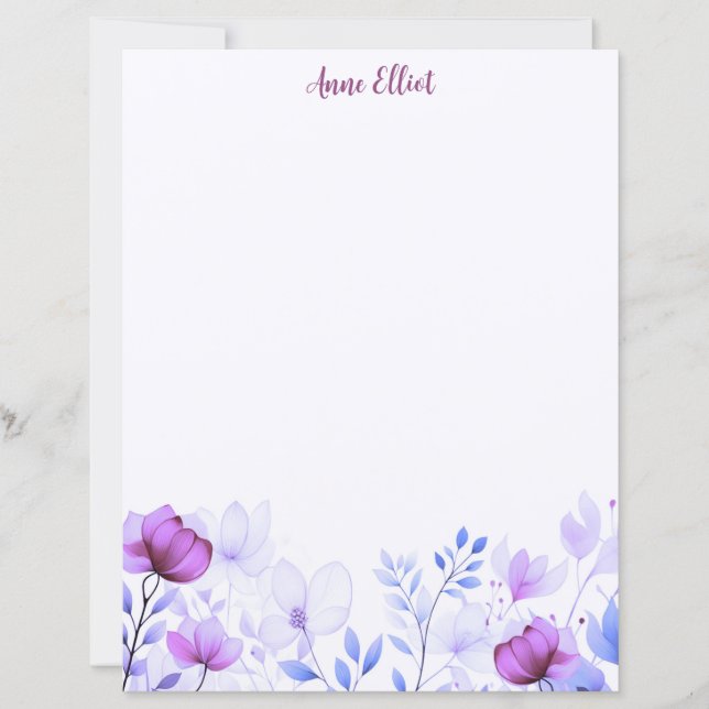 Papeterie Fleurs Aquarelle Violette (Devant)