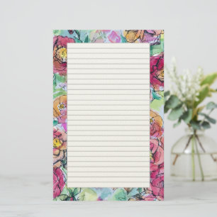 Papeterie Fleurs aquarelles Roses roses correspondance