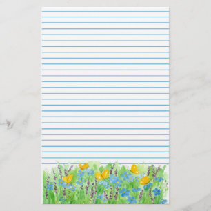 Papeterie Fleurs d'aquarelle bleu papillon
