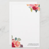 Papeterie Fleurs d'aquarelle classiques Papier à lettres per (Devant / Derrière)