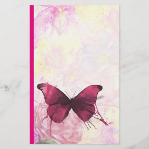 Papeterie Fleurs d'aquarelle rose et jaune avec papillon