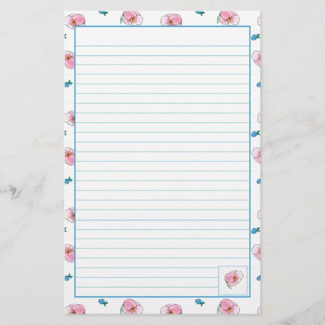 Papeterie Fleurs d'aquarelle rose Pavot (Devant)