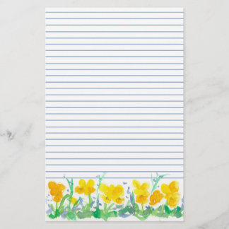 Papeterie Fleurs de Pansy Jaune Aquarelle Peinture Liner