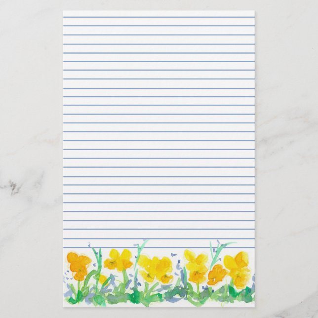 Papeterie Fleurs de Pansy Jaune Aquarelle Peinture Liner (Devant)