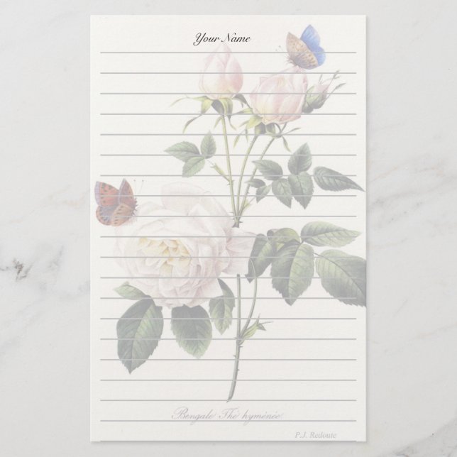 Papeterie fleurs de rose blanche, Pierre Joseph Redouté (Devant)