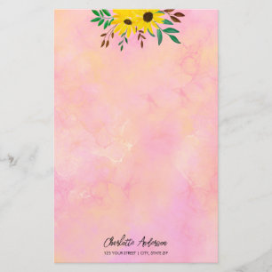 Papeterie Fleurs de soleil customisées Floral rose aquarelle