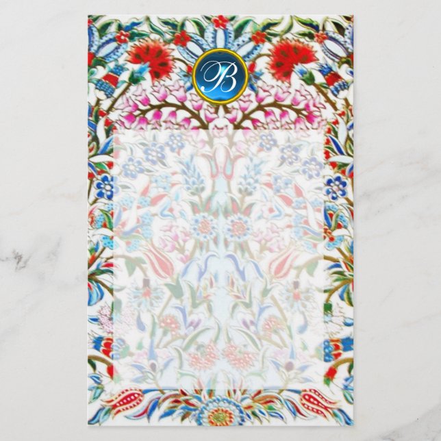 Papeterie FLEURS D'ORIENT DAMAS MONOGRAMME Saphir Bleu (Devant)