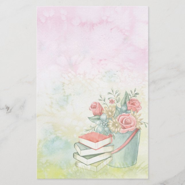 Papeterie Fleurs et livres à l'aquarelle (Devant)