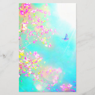 Papeterie Fleurs et papillon floral rose rose bleu mignon