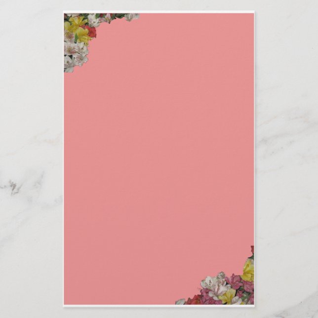Papeterie Fleurs multicolores sur papier à lettres rose (Devant)