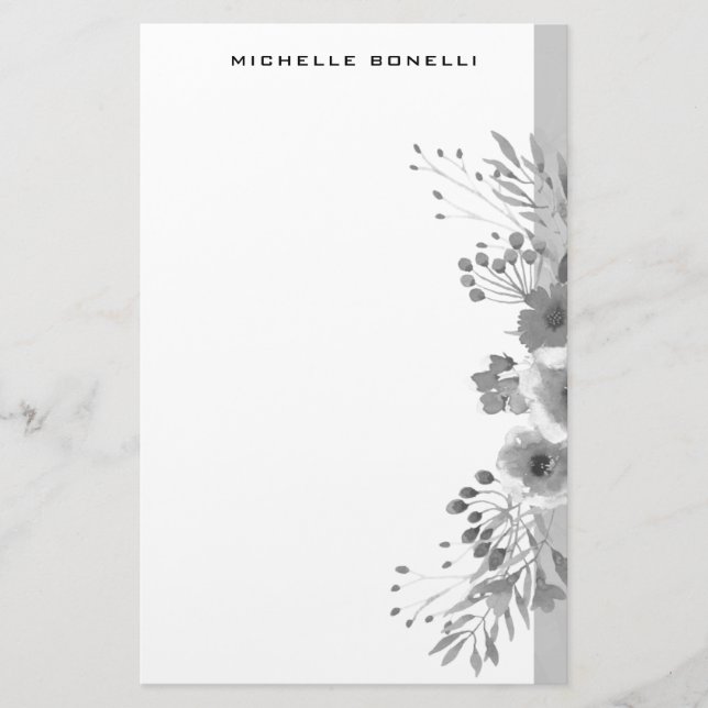 Papeterie Fleurs Professionnelles Minimalistes Modernes Gris (Devant)