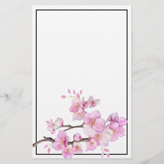 Papeterie Fleurs roses de cerisier à l'aquarelle (Devant)