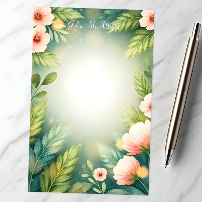 Papeterie Fleurs roses gracieuses avec une élégance feuillue (Créateur téléchargé)