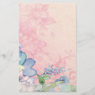 Papeterie Fleurs sauvages floraux roses et bleus délicats