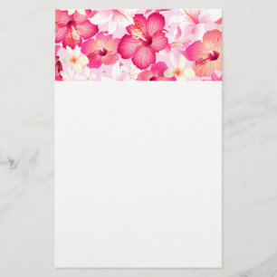 Papeterie Fleurs tropicales roses et blanches