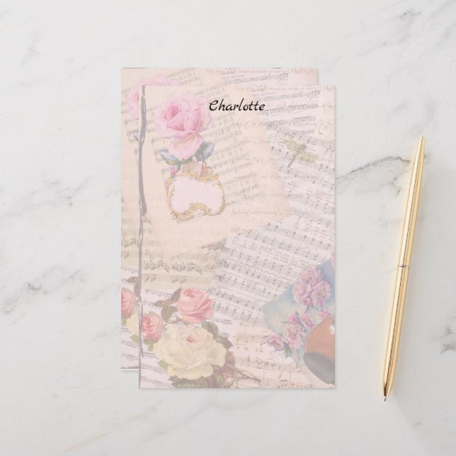 Papeterie Fleurs victoriennes (Devant/Arrière en situation)