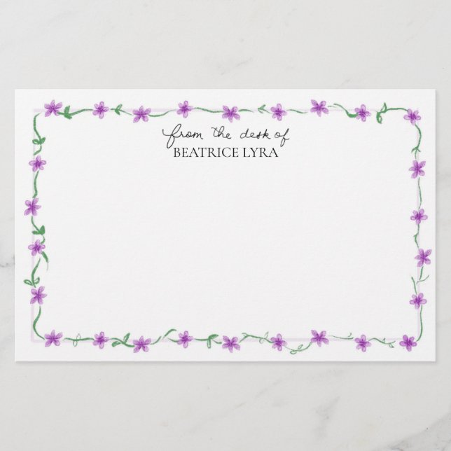 Papeterie Fleurs violettes personnalisables (Devant)