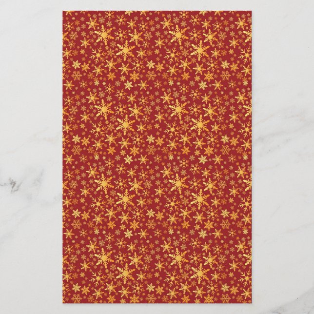 Papeterie Flocons de neige dorés sur motif rouge Noël (Devant)