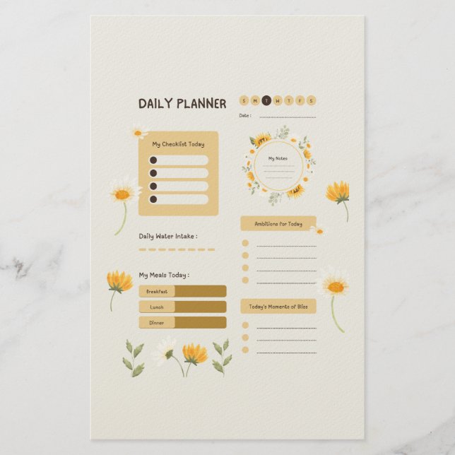 Papeterie Floral Daily Planner with Sunflowers & Daisies (Devant)