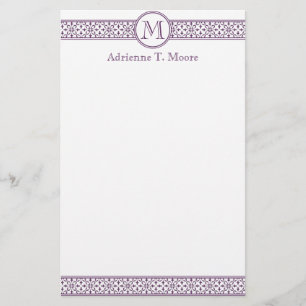Papeterie Floral violet blanc Monogramme initial