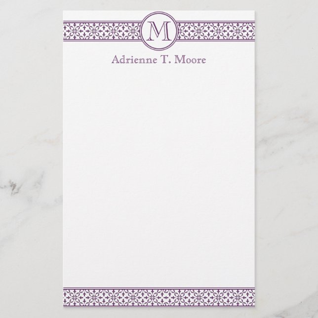 Papeterie Floral violet blanc Monogramme initial (Devant)