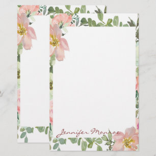 Papeterie Flore aquarelle rose personnalisée
