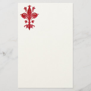 Papeterie FLORENTINE RED LILY / FLEUR DE LISE, White Felt