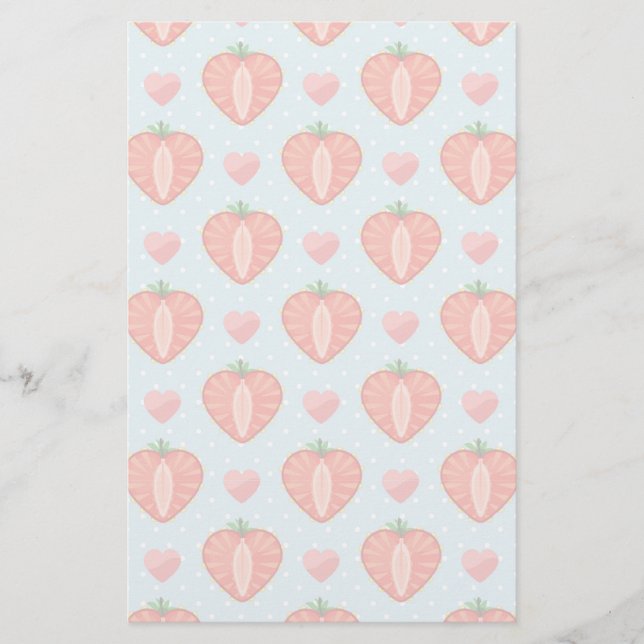 Papeterie Fraises de coeur avec le pois et les coeurs (Devant)