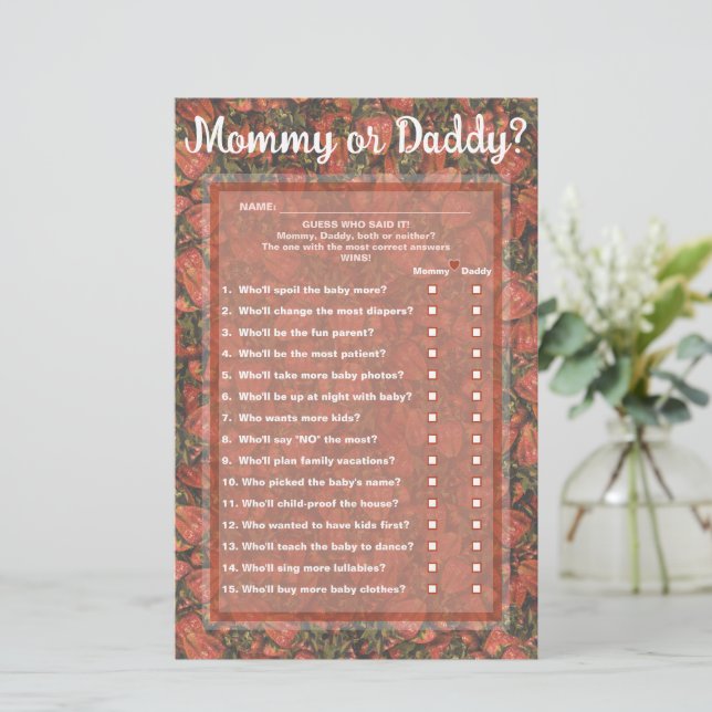 Papeterie Fraises Guess Who (maman ou papa) Game Card (Debout devant)