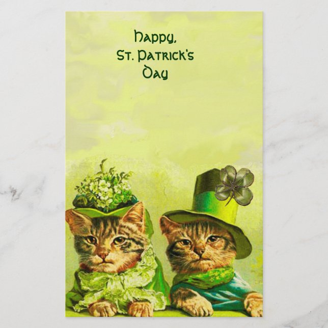 PAPETERIE FUNNY VIEILLE MODE ST PATRICK'S DAME CHATS, SHAMRO (Devant)