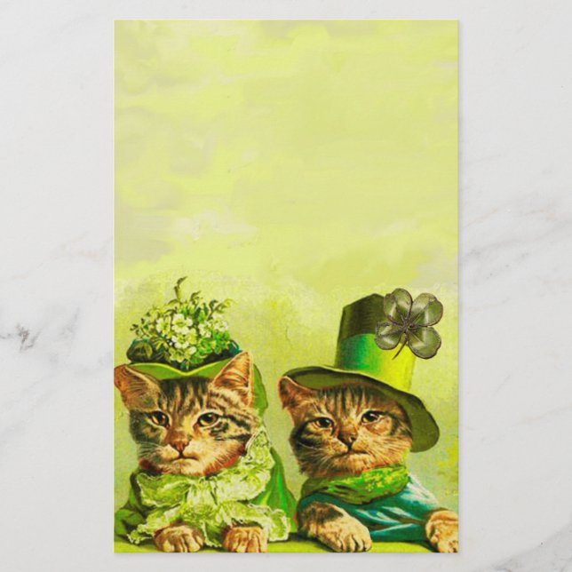 PAPETERIE FUNNY VIEILLE MODE ST PATRICK'S DAME CHATS, SHAMRO (Devant)