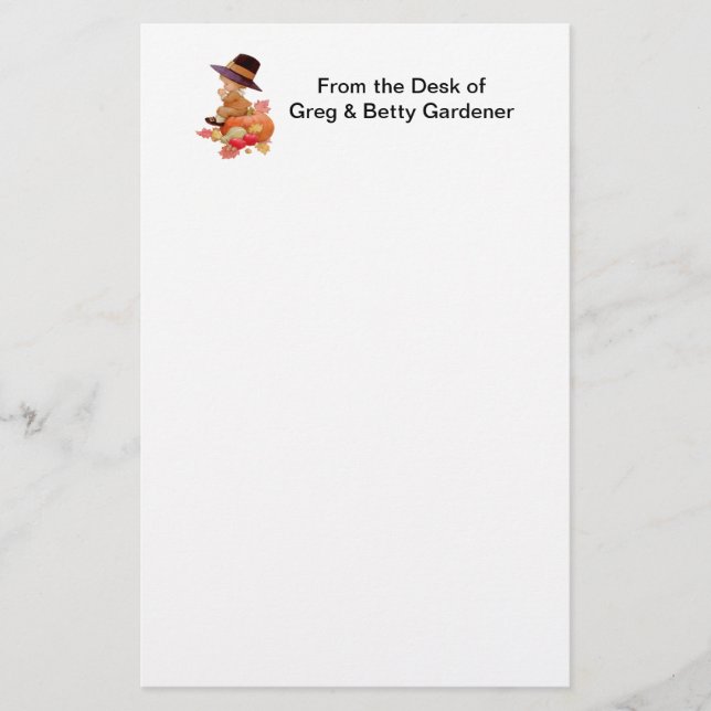 Papeterie Garçon pèlerin vintage priant sur Citrouille (Devant)