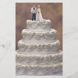 Papeterie Gâteau Mariage Blanc De Cinq Niveaux Avec Couple D