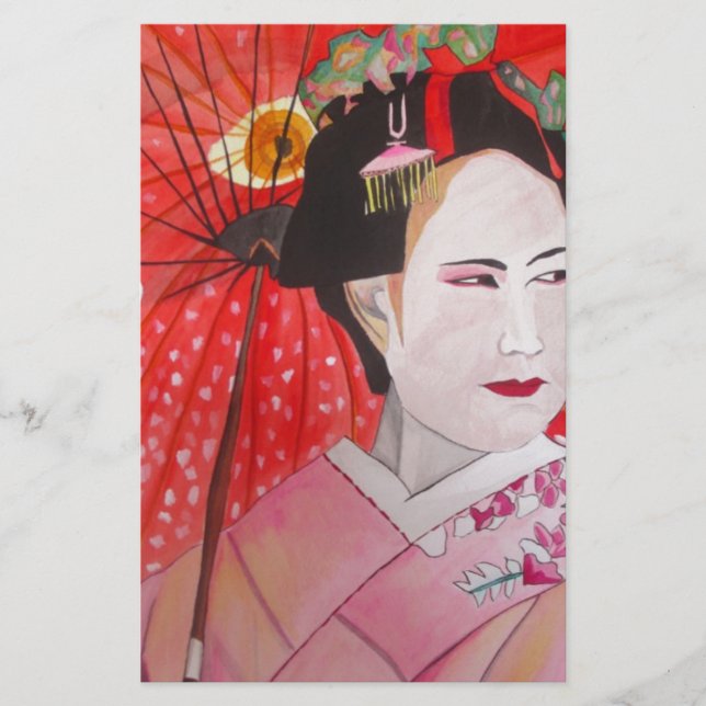 Papeterie Geisha avec parapluie rouge peinture d'art origina (Devant)