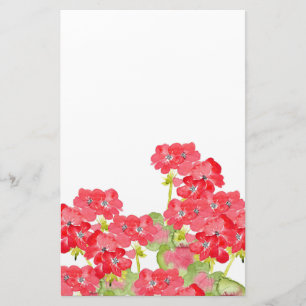 Papeterie Géraniums rouges d'aquarelle