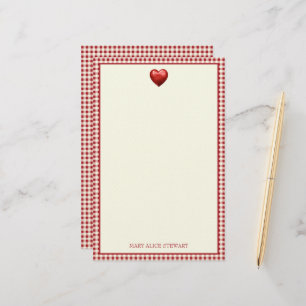 Papeterie Gingham Rouge et Crème Vintage avec Cœur