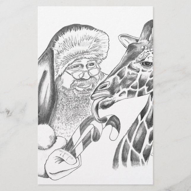 Papeterie girafe de Noël et Père Noël (Devant)