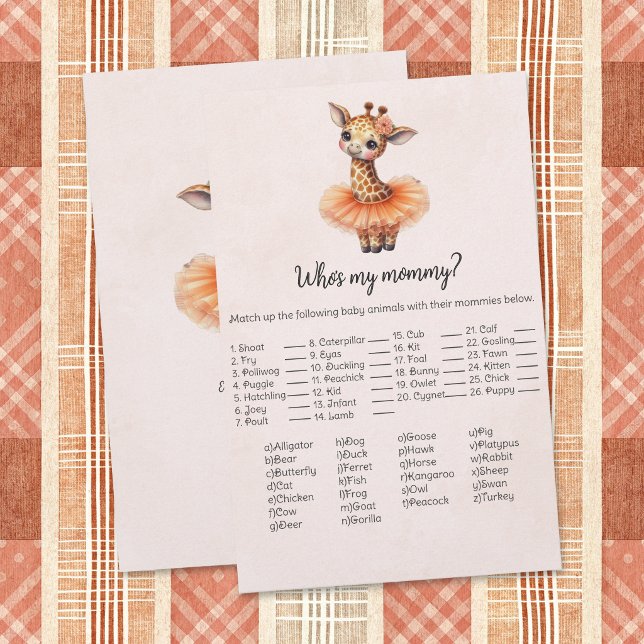 Papeterie Giraffe Who's My Mommy Baby Shower Game Card (Créateur téléchargé)