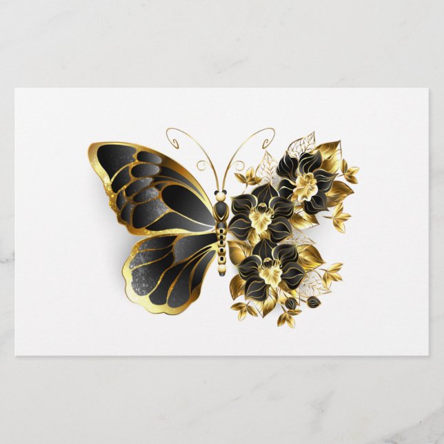 Papeterie Gold Flower Butterfly with Black Orchid (Devant)