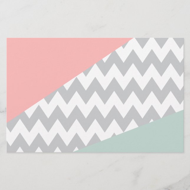 Papeterie Gray Chevron Mint et Coral (Devant)