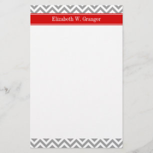 Papeterie Gris foncé Blanc LG Chevron Rouge Monogramme Nom